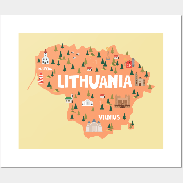 Lithuania Illustrated Map Wall Art by JunkyDotCom